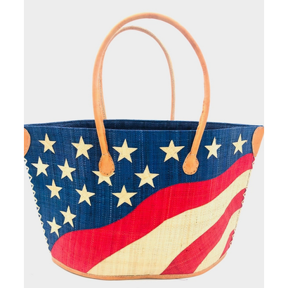 American Flag Tote Basket Bag, Made in Madagascar