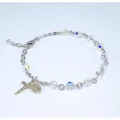 Finest Crystal 6mm Rosary Bracelet w/Sterling Medal