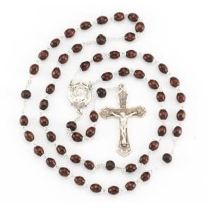 Maroon Oval 6x9mm Wood Rosary w/Sterling Silver CTR & CFX