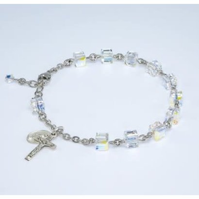 Finest Crystal 6mm Rosary Bracelet w/Sterling Medals