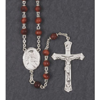 Round Maroon 6mm Cocoa Bead Rosary w/Sterling Silver CTR & CFX