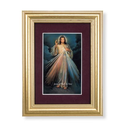 5-1/4" x 6-3/4" Burgundy Matted Gold Frame with a Divine Mercy Print