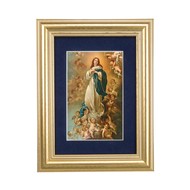 5-1/4" x 6-3/4" Navy Blue Matted Gold Frame with a Immaculate Conception Print