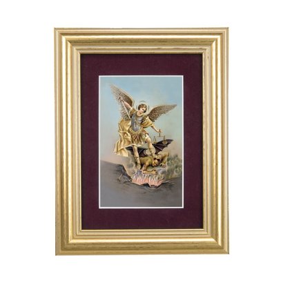 5-1/4" x 6-3/4" Burgundy Matted Gold Frame with a Saint Michael Print