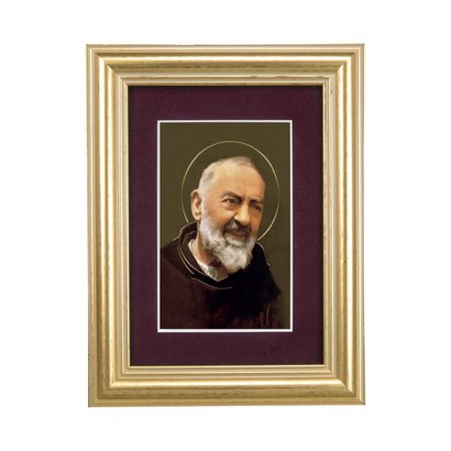 5-1/4" x 6-3/4" Burgundy Matted Gold Frame with a Saint Pio Print