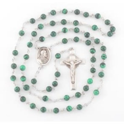 6mm Genuine Malachite Sterling Silver Rosary, Made in USA