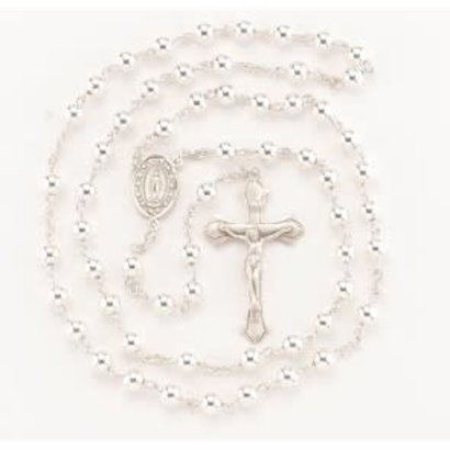 6 mm High Polished Sterling Silver Rosary, Made in USA