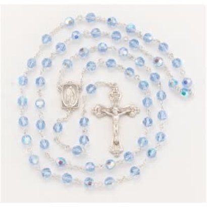 7 mm Light Sapphire Finest Austrian Crystal Rosary With Sterling Silver, Made in USA