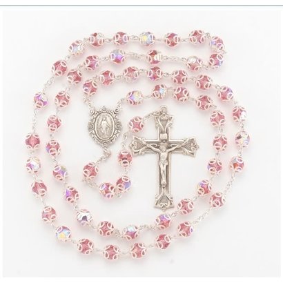 8mmPink Finest Crystal Double Capped BeadsSterling Silver rosary