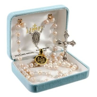 6mm White Freshwater Pearl Rosary w/Sterling Silver Cftx $Ctr