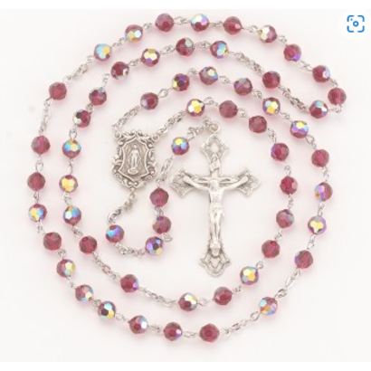 6mm Ruby Finest Crystal Rosary w/ Sterling Silver Crucifix and Center