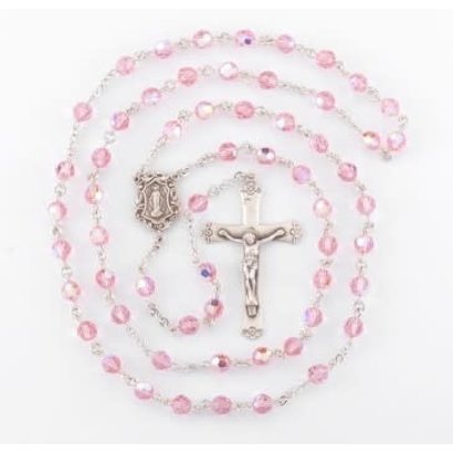 6mm finest Crystal Light Rose Rosaryw/Sterling Silver CFX & Ctr
