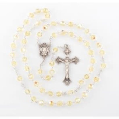 6mm Finest Crystal  Jonquil Rosary w/Sterling Silver Ctr & Cfx