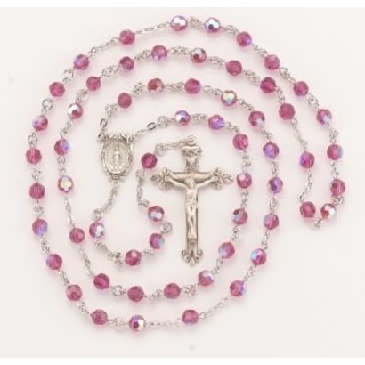 6mm Finest Fuchsia (AB) Rosary w/Sterling Silver Ctr & CFX