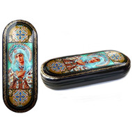 Extreme Humility of Virgin Mary - Lacquered Hard Eyeglass Icon Case Box - Hand Painted