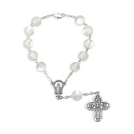 Auto Rosary - Single Decade White  Auto Rosary Carded w/ Clasp, 8mm Glass Beads