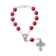 Auto Rosary - Single Decade Red  Auto Rosary Carded w/ Clasp, 8mm Glass Beads