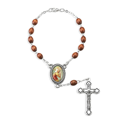 6mm x 9mm Brown Wood Saint Christopher Auto Rosary Bead