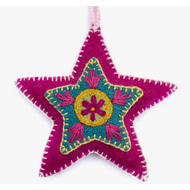 Pink Star Embroidered Wool Christmas Ornament