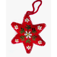 Red Six Pointed Star Embroidered Wool Ornament