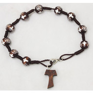 Tau Bracelet in Brown with Wood Beads and Cross