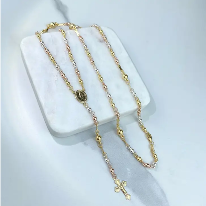18K Gold Filled Three Tone Beaded Milagrosa Virgin Rosary