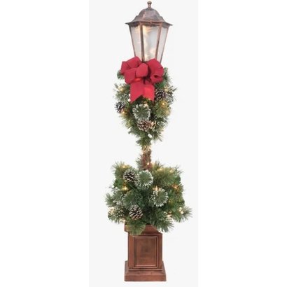 4' Lamp Post with Big Red Bow, 79 Tips, 50 UL Lights, 15"/ x 15"W x 50"H