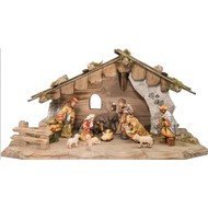 Dolfi Raffaello 12 piece  Nativity + Creche in in Full Color Oil Carved & Hand Finished by artists in the Val Gardenia Region of Italy.