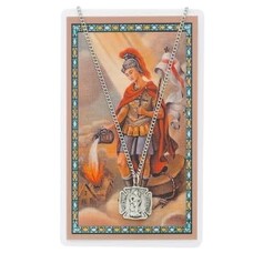 St. Florian Laminated Prayer Card with Pewter Medal, includes 24" Chain
