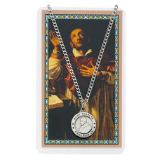 St. Charles Borromeo Laminated Holy Card with Pewter Medal, 24" Chain