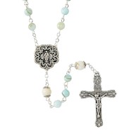 Christian Brands Glass River Pearl Rosary, Aqua