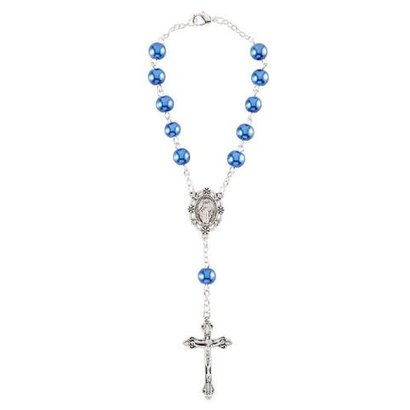 Blue Imitation Pearl 8mm Bead Auto Rosary