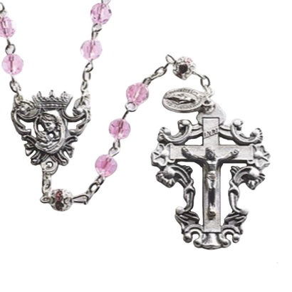 6mm Pink Diamond-Cut Crystal Rosary