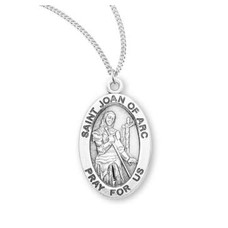 Patron Saint Joan of Arc Oval Sterling Silver Medal with 18" Chain