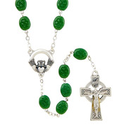Shamrock Rosary with Claddagh Centerpiece, Made in Italy