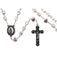 Hand-Painted Glass/Silver Plate Miraculous Rosary - White