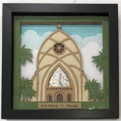 Ave Maria Church  Art Frame Black,  8-3/4" x 8-3/4" , Hand -Made