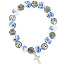 St. Benedict Blue Floral Bead Rosary Bracelet