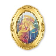 Madonna and Child Print, Gold Leaf Oval Frame  3 1/2" x 4 1/2"