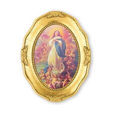 Immaculate Conception Print, Gold Leaf Oval Frame  3 1/2" x 4 1/2"