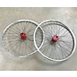 I Cycle BMX Wheelset 26in Double Wall Polished Silver Rims, Blk spokes, Red Sealed Bearing Hubs F/W