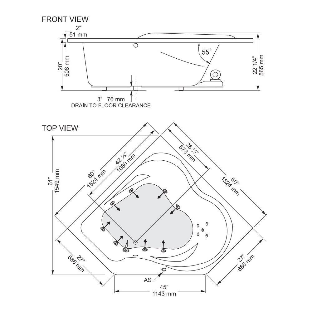 Mirolin WO51 Capri Corner Whirlpool Side Jets Right Drain ...