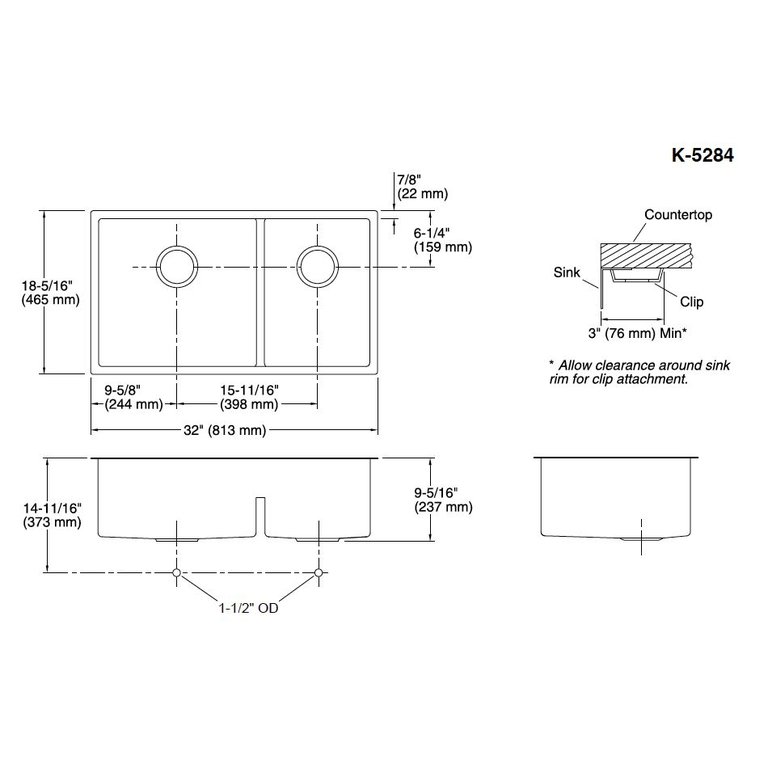Kohler K5284 Strive 32 x 18 Smart Divide Undermount Double ...