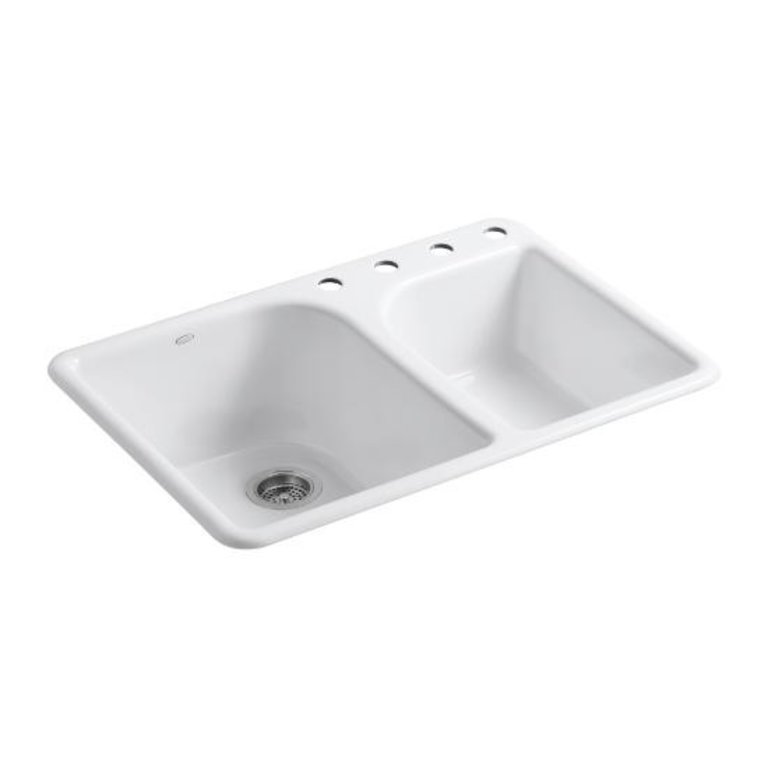 Kohler Kohler 5932 4 0 Executive Chef 33 X 22 X 10 5 8 Top Mount Large Medium High Low Double Bowl Kitchen Sink With 4 Faucet Holes