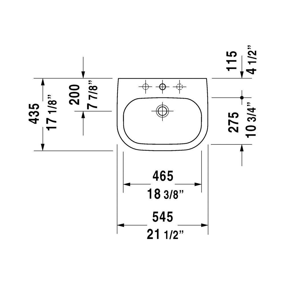 Duravit 0337540030 D-Code Three-Hole Countertop Vanity Basin White Finish