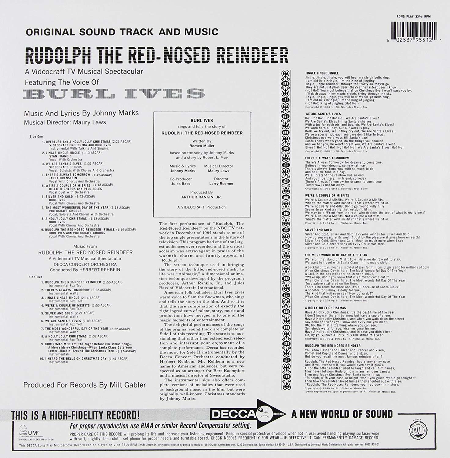 Burl Ives ‎– Original Sound Track And Music From Rudolph The Red Nosed Reindeer