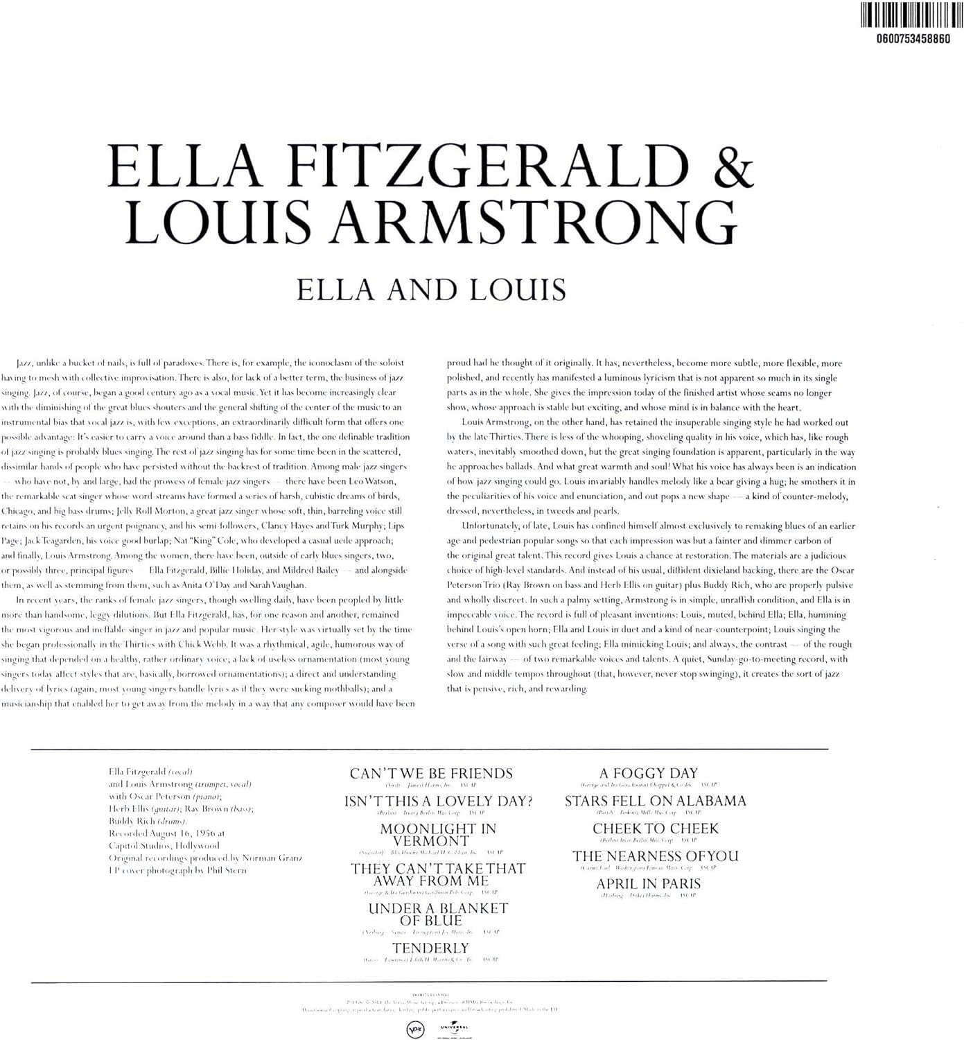 Ella Fitzgerald And Louis Armstrong ‎– Ella And Louis