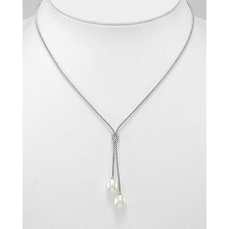 Sterling Necklace- Lariat Pearls: 17"-19"