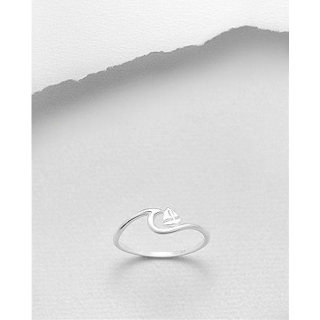 Sterling Sterling Wave Ring W/Sailboat
