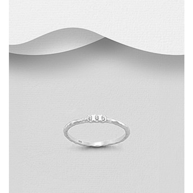 Sterling Sterling Silver Ring- Hammered Band w/ CZ